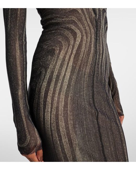 Jean Paul Gaultier Gray Bedrucktes Maxikleid Spiral Aus Mesh