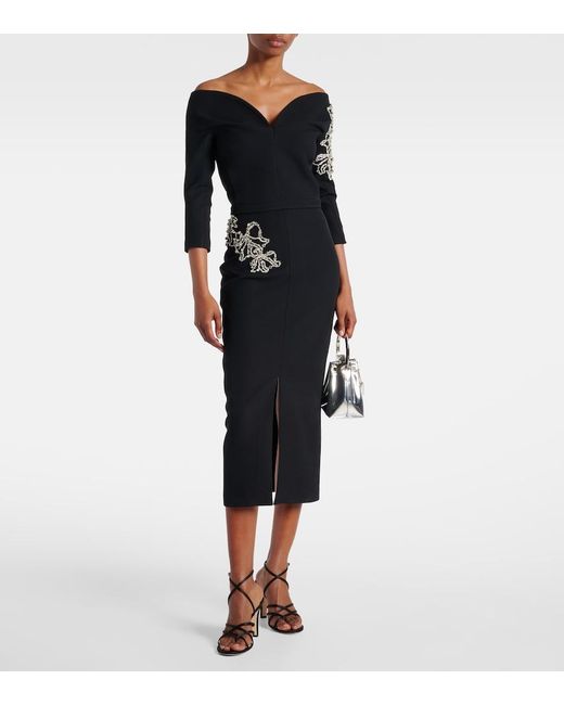 Safiyaa Black Linda Crystal-Embellished Midi Dress