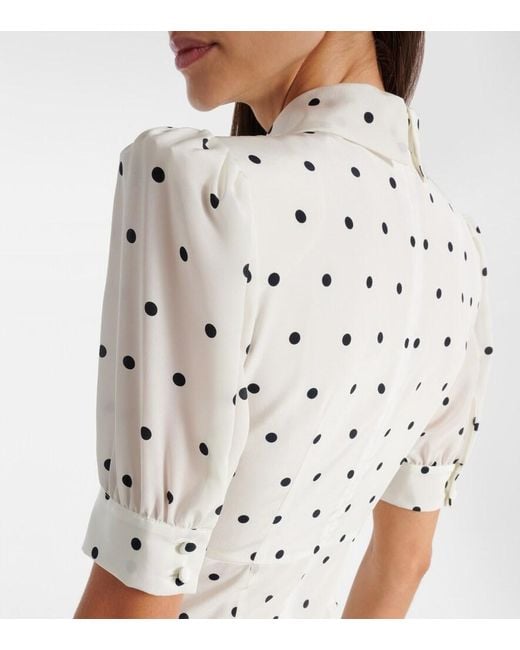 Alessandra Rich White Polka-Dot Silk Midi Dress