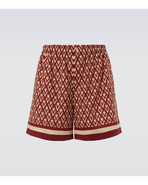 Valentino Red Toute La V Cotton Poplin Bermuda Shorts for men