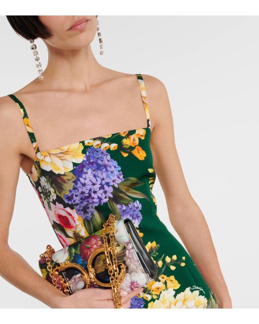 Robe midi en soie melangee a fleurs Dolce & Gabbana en coloris Green