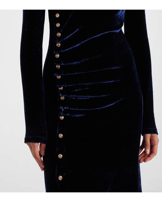 Rabanne Blue Draped Velvet Midi Dress