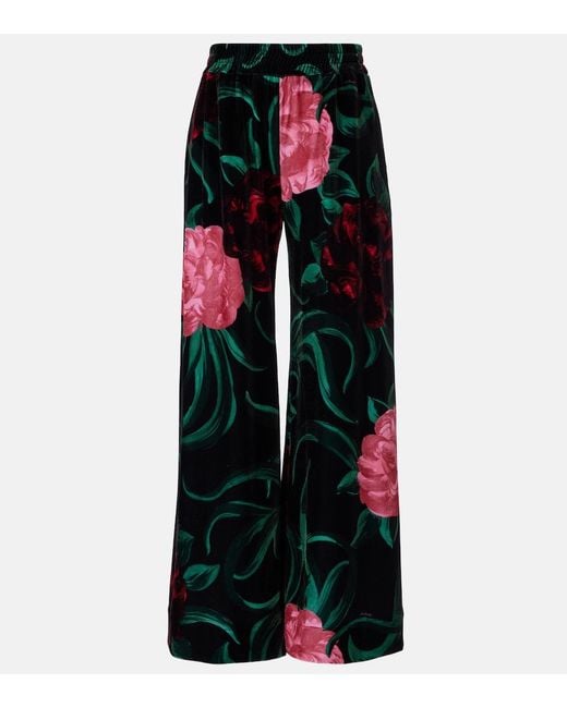 LaDoubleJ Black Floral Velvet Palazzo Pants