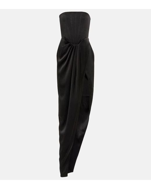 Alex Perry Black Ledger Strapless Draped Satin-crepe Gown