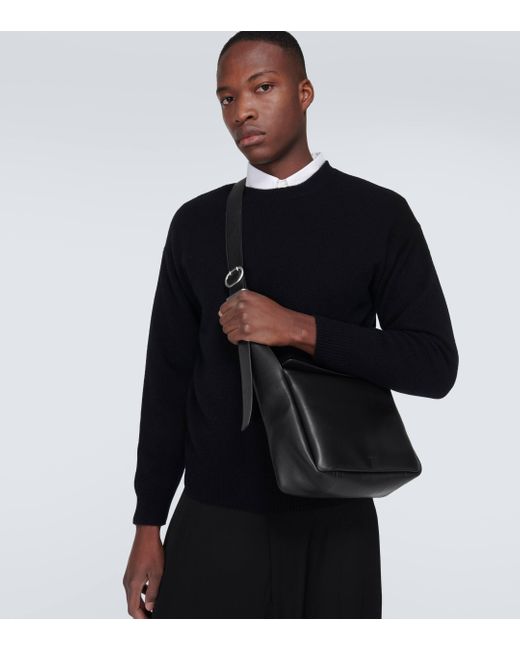 Jil Sander Black Flap Leather Messenger Bag for men