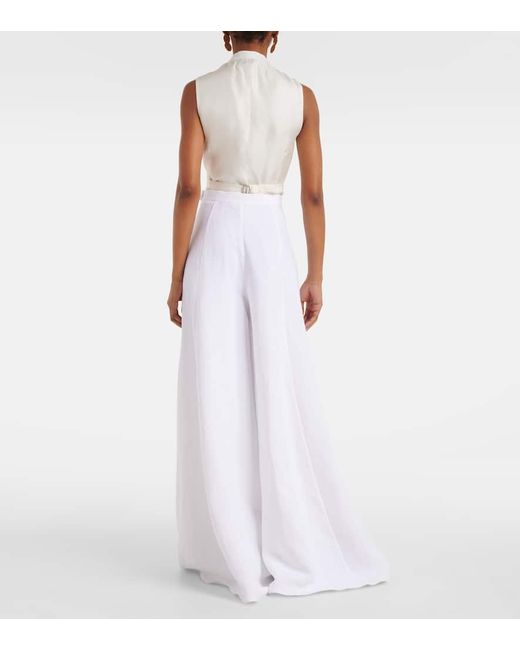 Ralph Lauren White Greeley Linen-Blend Wide-Leg Pants