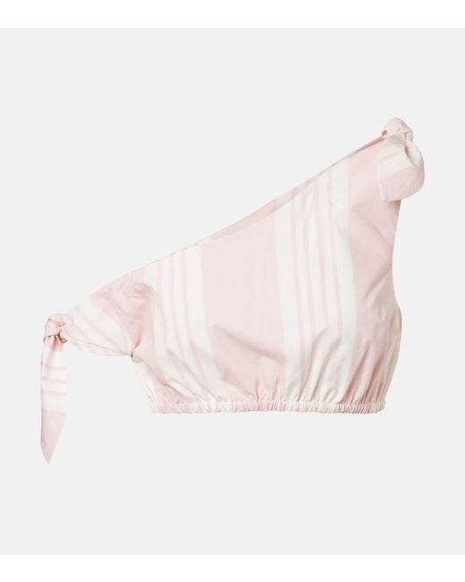 Posse Pink Rosie Asymmetric Striped Cotton Crop Top
