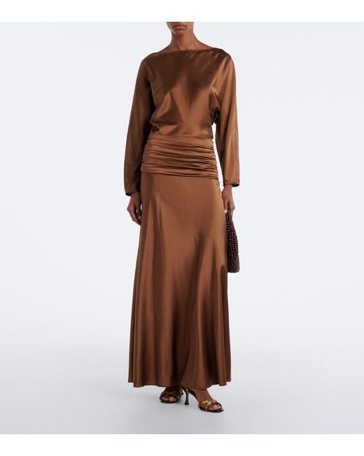Staud Brown Freda Silk-Blend Satin Gown