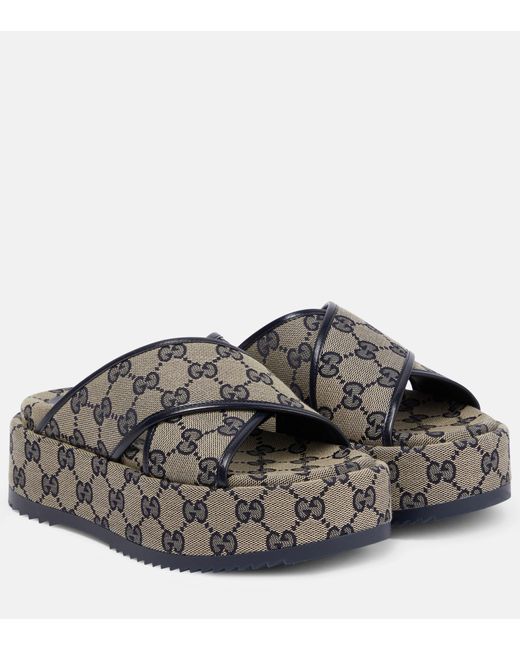 Gucci Brown GG Canvas Platform Sandals