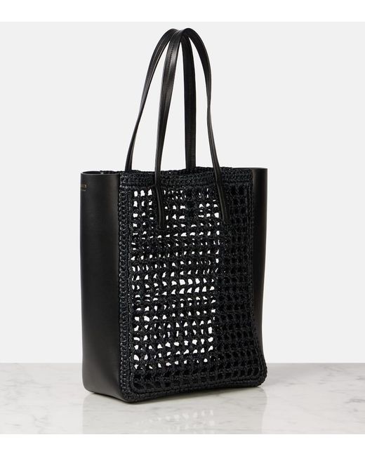 Khaite Black Zoe Small Leather-Trimmed Raffia Tote Bag
