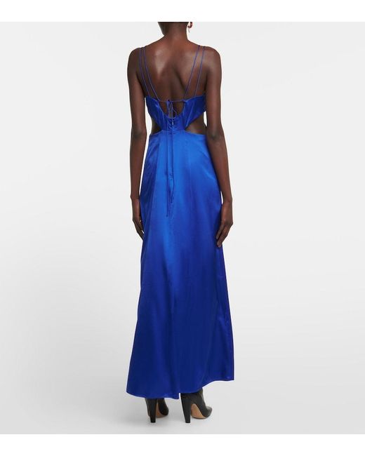 FRAME Blue Cutout Silk-blend Maxi Dress