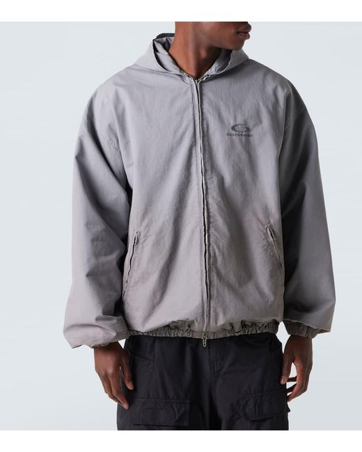 Balenciaga Gray Cotton Ripstop Zip-Up Hoodie for men