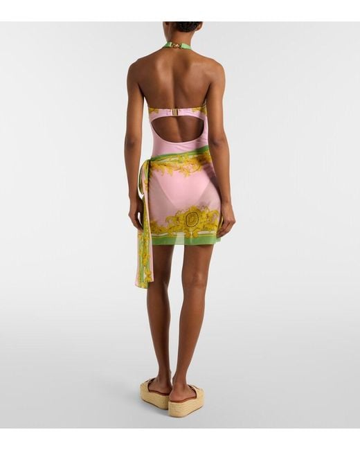 Versace Yellow Cotton And Silk Voile Beach Cover-Up