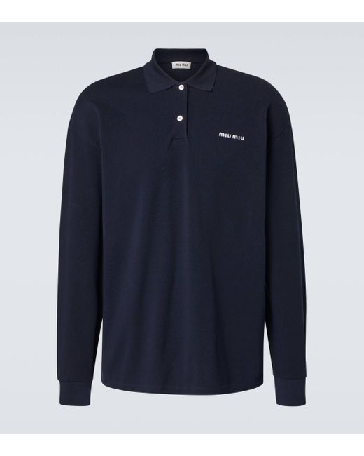 Miu Miu Blue Logo Cotton Pique Polo Shirt for men