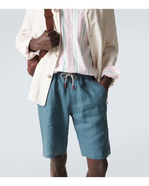 Kiton Blue Linen Shorts for men