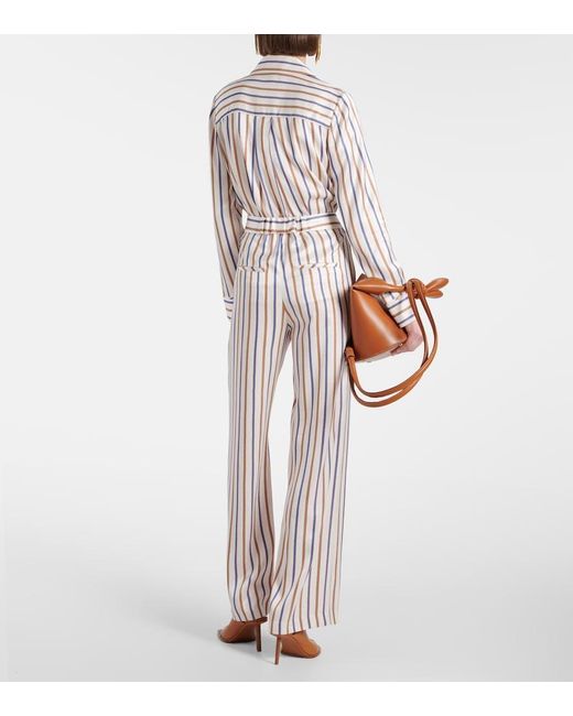 Veronica Beard White Grigore Striped Twill Wide-Leg Pants