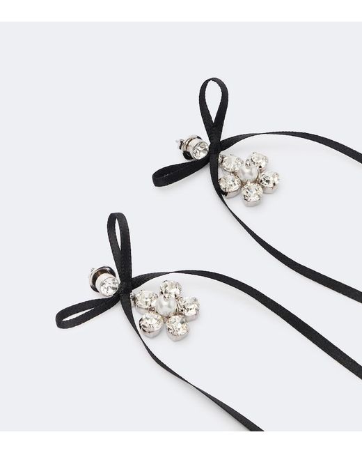Simone Rocha White Bow-Detail Crystal-Embellished Drop Earrings