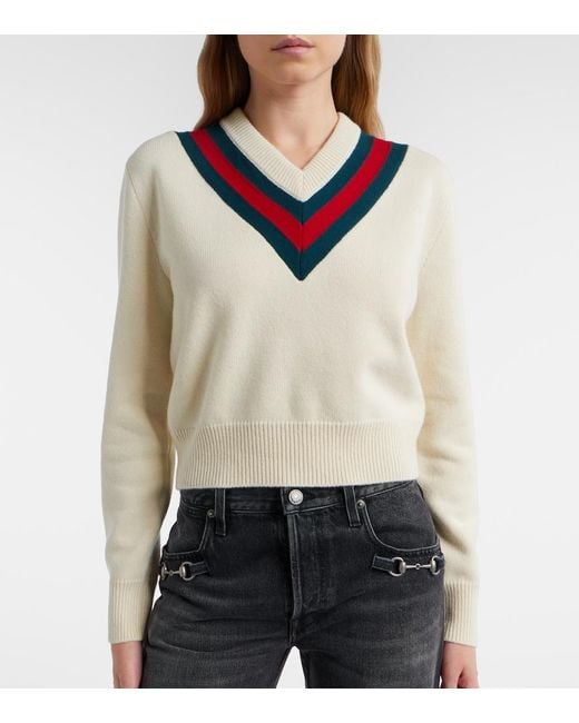 Gucci White Web Stripe Wool Sweater