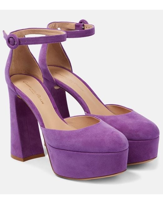 Gianvito Rossi Purple Vernice Platform Suede Pumps