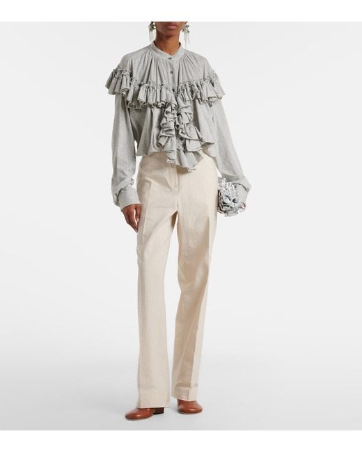 Dries Van Noten Natural Pilar Striped Cotton-Blend Straight Pants