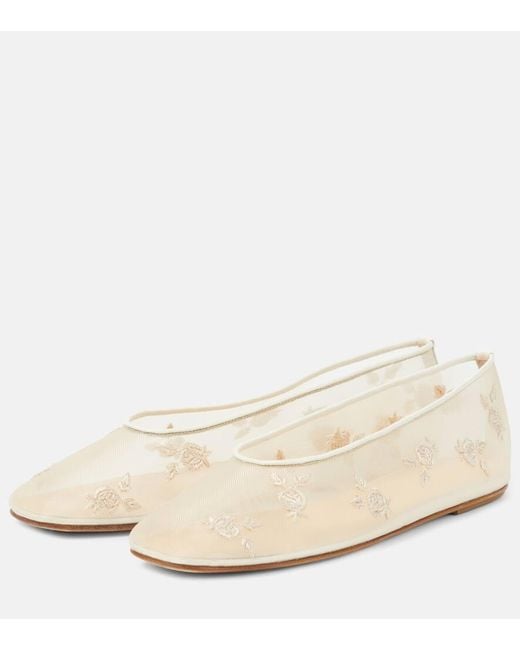 Magda Butrym Natural Embroidered Mesh Ballet Flats