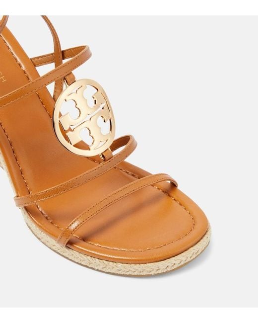 Tory Burch Brown Capri Miller Leather Espadrille Wedges