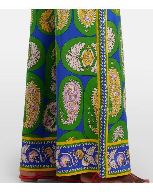 ALÉMAIS Green Printed Silk Satin Wide-Leg Pants