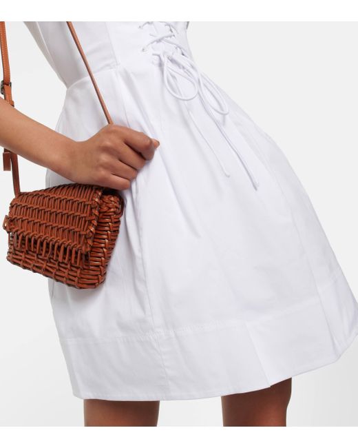 Staud White Sutton Lace-up Stretch-cotton Mini Dress