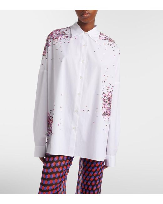 Dries Van Noten White Oversized Sequined Cotton Shirt
