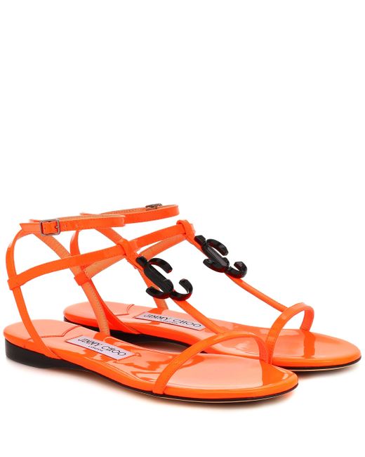 Jimmy Choo Leather Alodie Logo Flat Sandals in Orange - Save 49% - Lyst