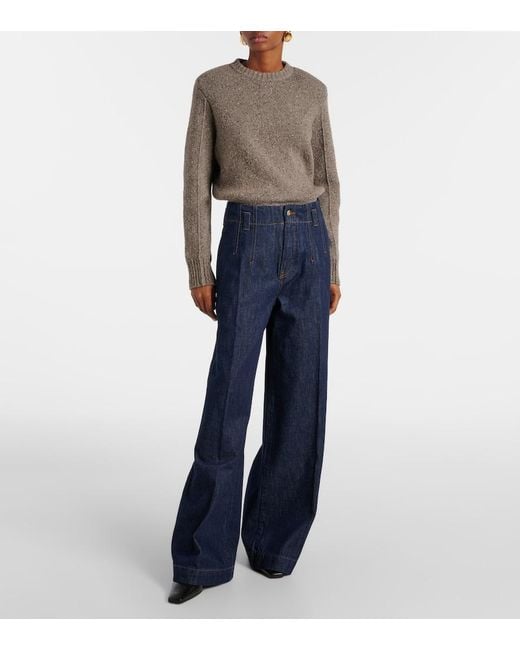 FRAME Blue High-Rise Wide-Leg Jeans