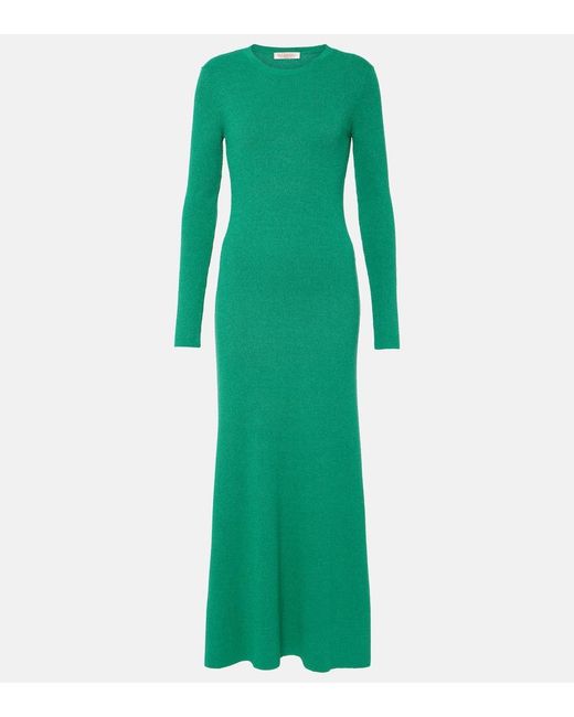Valentino Green Ribbed-Knit Silk Boucle Midi Dress