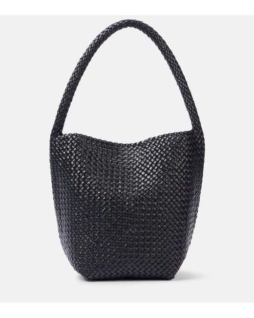 The Row Black N/S Park Small Woven Leather Tote Bag