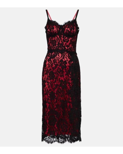 Dolce & Gabbana Red Floral Cotton-Blend Lace Slip Dress