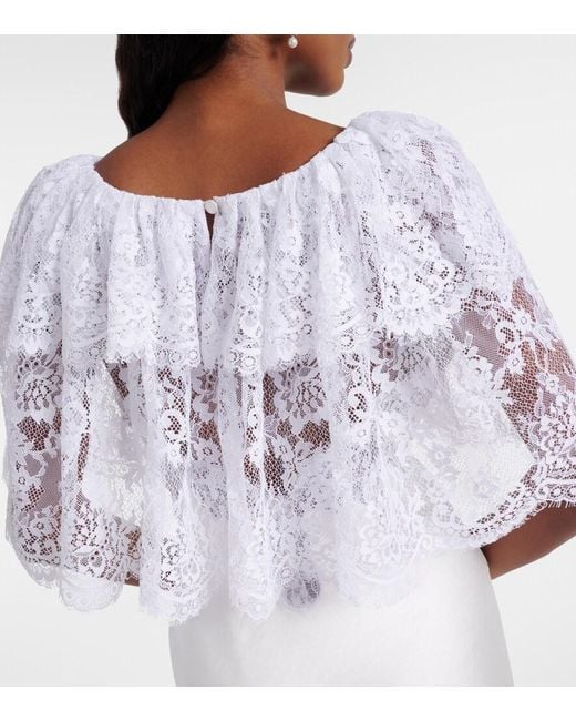 Self-Portrait White Lace-Trimmed Satin Gown