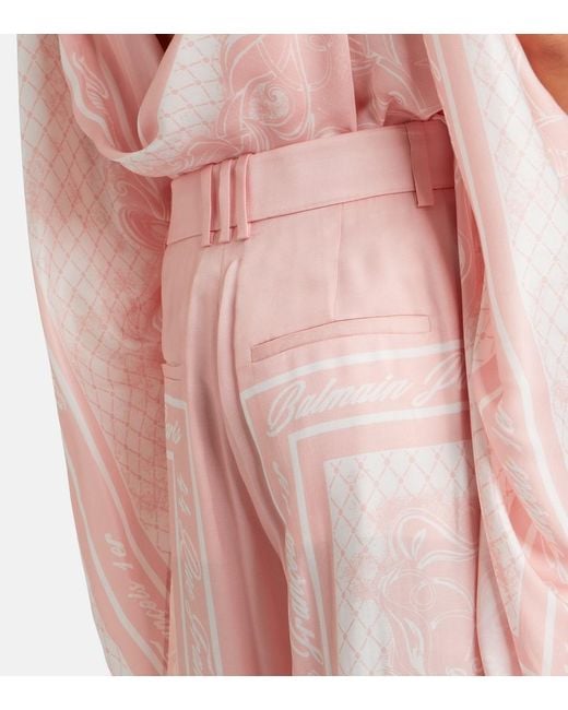 Balmain Pink Printed Satin Palazzo Pants