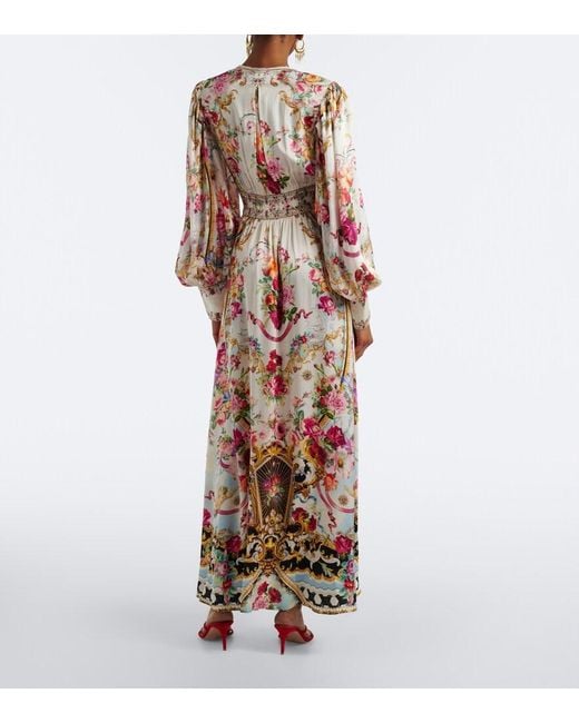 Camilla White Floral Silk Satin Maxi Dress