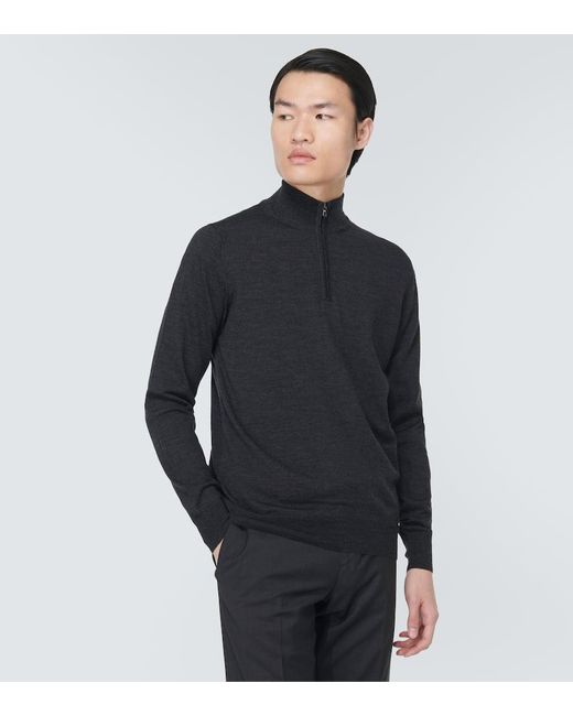 Sunspel Black Wool Quarter-zip Sweater for men