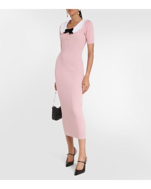 Alessandra Rich Pink Embellished Cotton-Blend Midi Dress