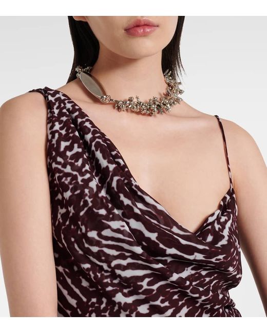 Dries Van Noten Purple Printed Draped One-Shoulder Midi Dress