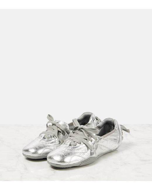 Acne White Metallic Leather Flats