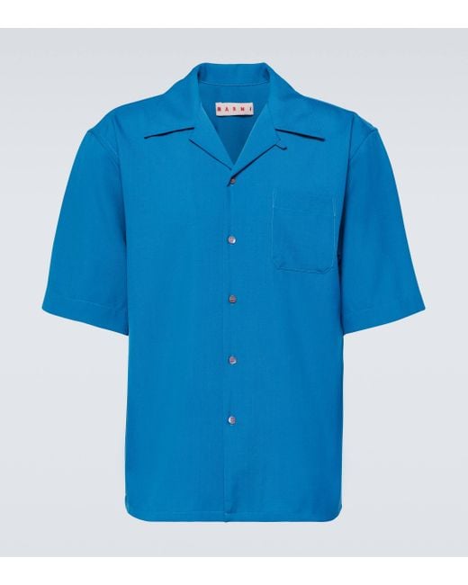 Marni Blue Virgin Wool Bowling Shirt for men