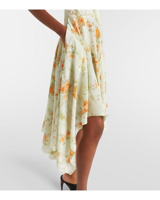 McQueen Metallic Floral Asymmetric Midi Dress