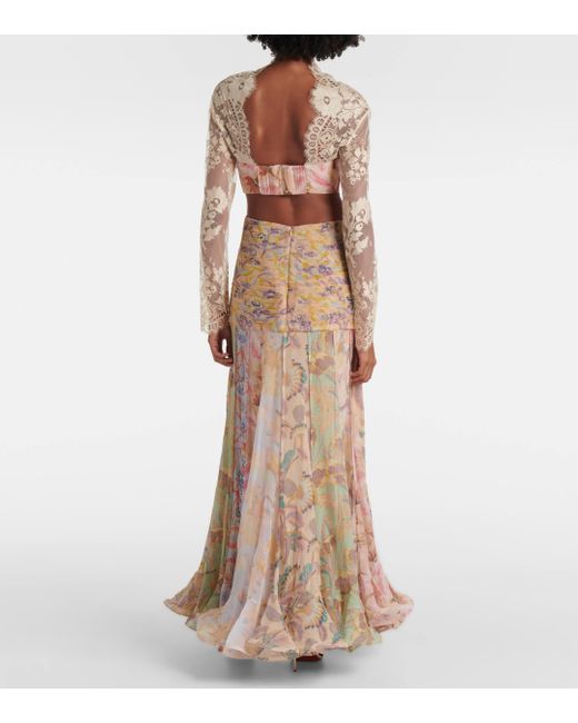 Zimmermann Multicolor Floral Lace-Trimmed Cotton-Blend Gown