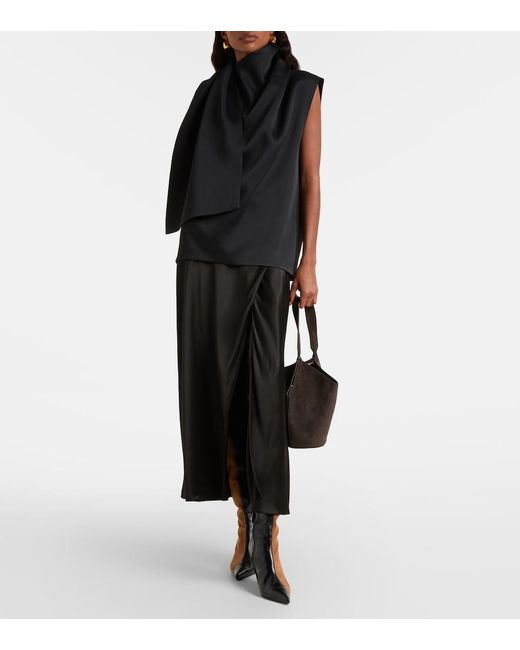 Khaite Black Loe Scarf-Detail Crepe Satin Top