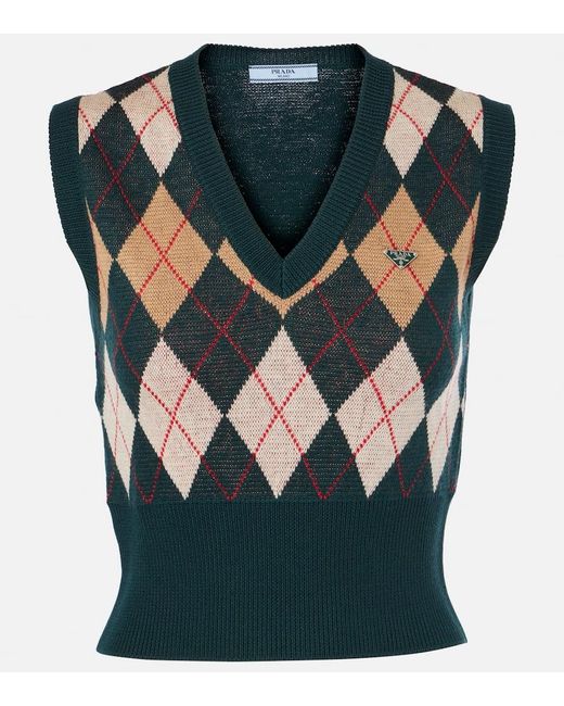 Prada Green Argyle Virgin Wool Sweater Vest