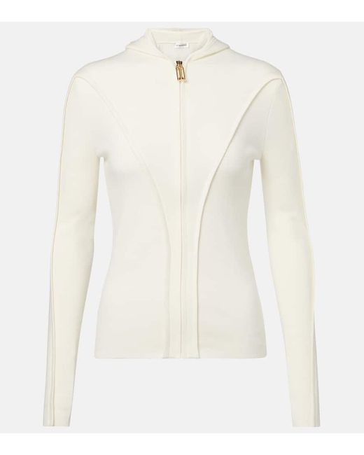 Victoria Beckham White Wool-Blend Jersey Zip-Up Hoodie