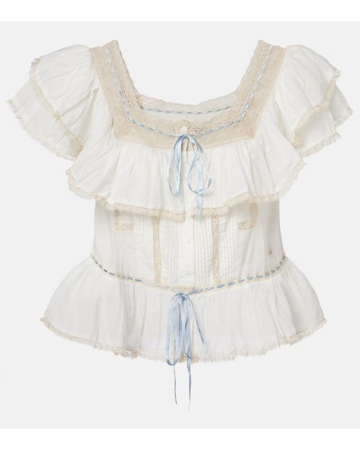 Rixo White Melisa Embroidered Cotton Blouse