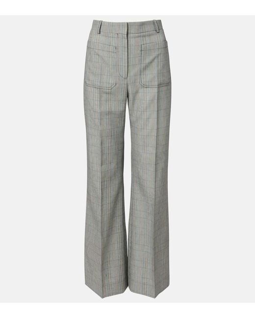 Victoria Beckham Gray Checked Virgin Wool Flared Pants