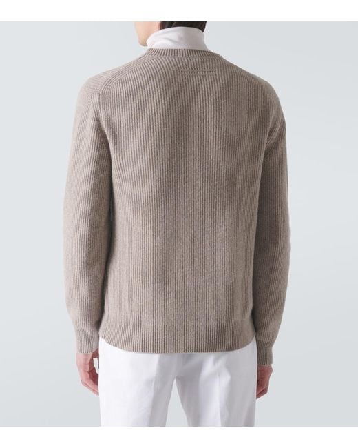 Zegna Gray Ribbed-Knit Cashmere Sweater for men